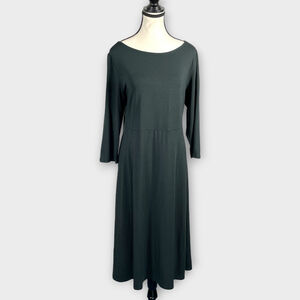Eileen Fisher Midi Dress MEDIUM Green Sustainable Tencel Stretch Knit